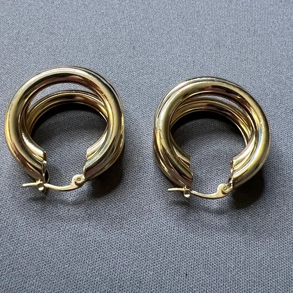 Gold Triple-Band Hoop Earrings - Picture 4 of 5